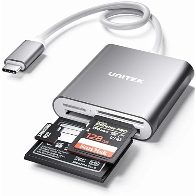 UNITEK SD CARD READER USB C, ALUMINUM 3-SLOT USB 3.0 TYPE-C FLASH MEMORY CARD FOR USB C DEVICE, SUPPORTS SANDISK COMPACT FLASH MEMORY CARD AND LEXAR PROFESSIONAL COMPACTFLASH CARD - Image 1