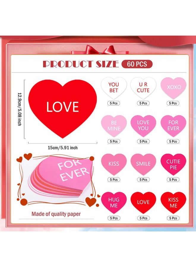FOBSME 60 Pcs 6 Inch Large Heart Cutouts Paper Conversation Heart Cutouts Double Sided Printed Valentine's Paper Hearts Decors for DIY Crafts Classroom Bulletin Board Decor(Pink Gradient,12 Styles) - Image 2