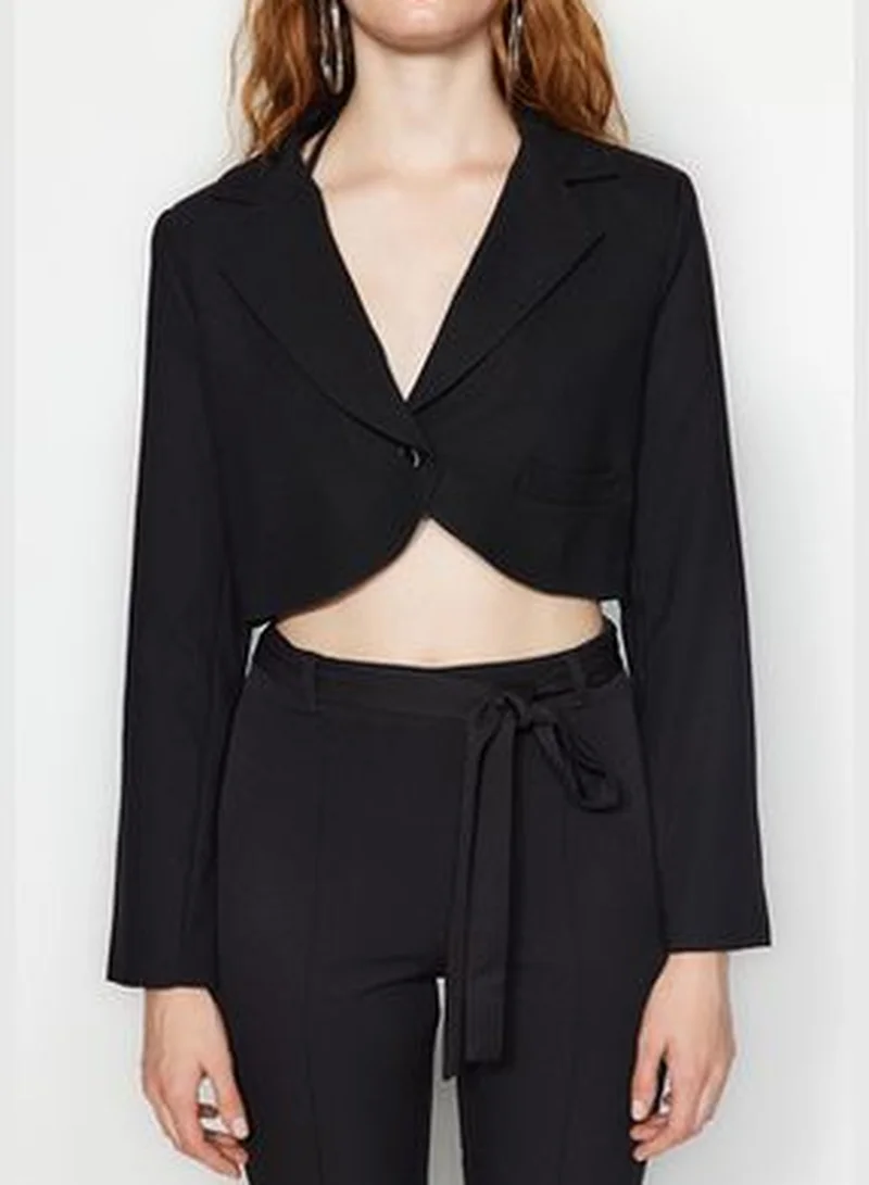 trendyol Black Crop Lined Woven Blazer Jacket TWOAW24BC00063