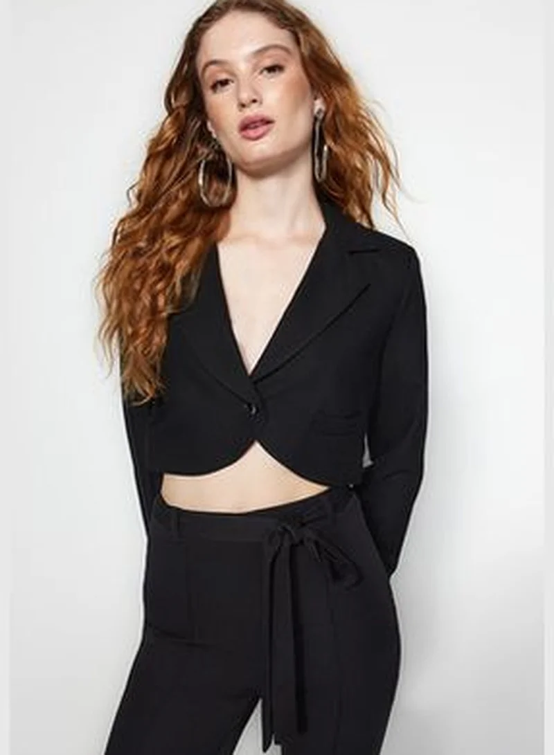 trendyol Black Crop Lined Woven Blazer Jacket TWOAW24BC00063