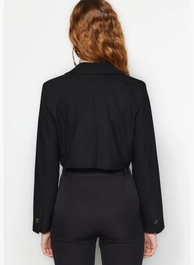 trendyol Black Crop Lined Woven Blazer Jacket TWOAW24BC00063