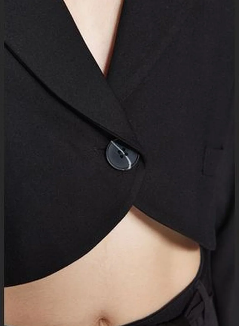 trendyol Black Crop Lined Woven Blazer Jacket TWOAW24BC00063