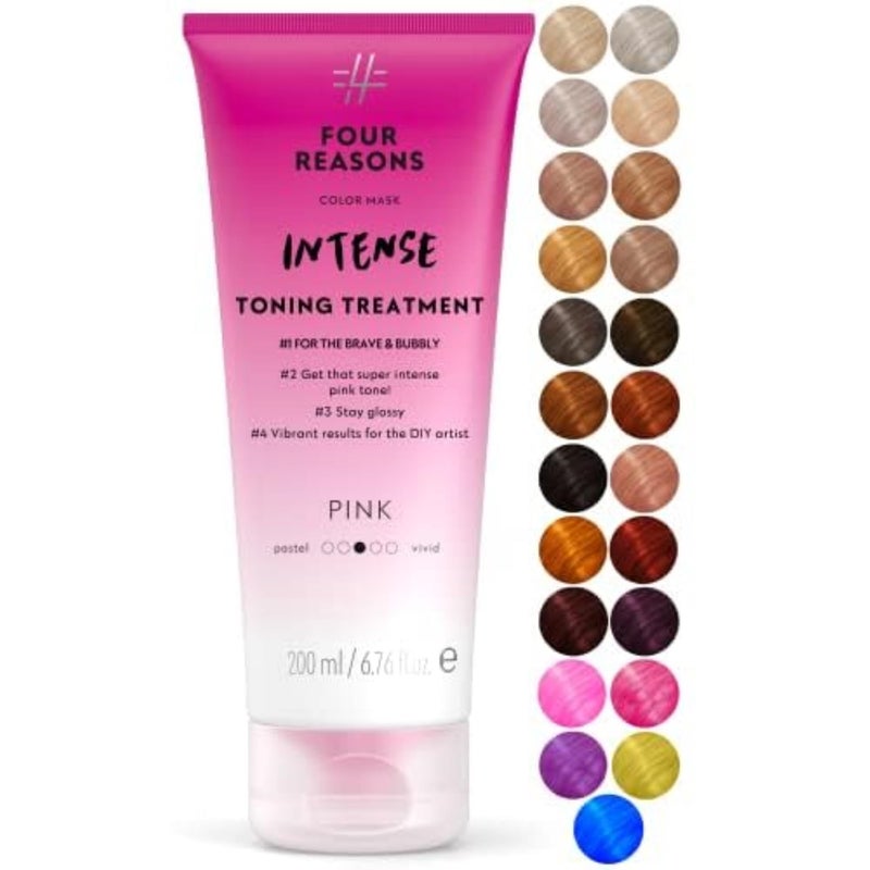 Four Reasons Color Mask INTENSE - Pink â€“ (27 Colors) Intensive Toning Treatment - Color Depositing Conditioner â€“ Semi Permanent Hair Dye for Lightened and Colored Hairâ€“ 100% Vegan, 6.76 fl oz - Image 1