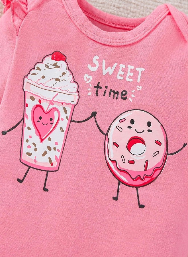 Fullfamous Baby Girl's 3pc Frill Long Sleeve Romper and Pant Set, Pink Cake/Donut, 0-3 Months - Image 5