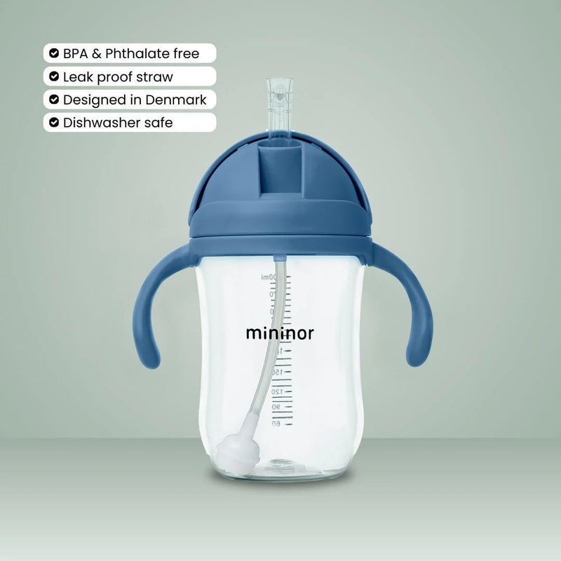 Mininor Non-Spill Trainer Straw Bottle, 330 ml Capacity, Blue Whale - Image 2