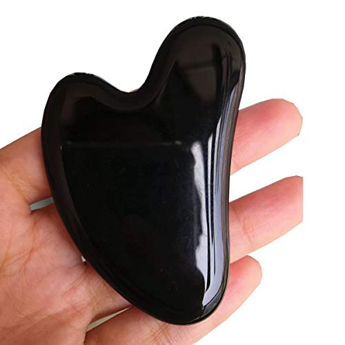 Loveliome Gua Sha Crystal Jade Stone Board for Skincare Scraping Face Back Massage Relax Therapy Trigger Point TreatmentBlack Obsidian