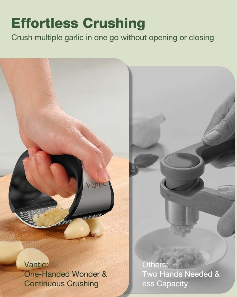 Vantic Garlic Press Rocker - Stainless Steel Garlic Crusher, Mincer and Chopper with Peeler & Scraper, Easy Kitchen Gadget for Effortless Smashing - Image 2