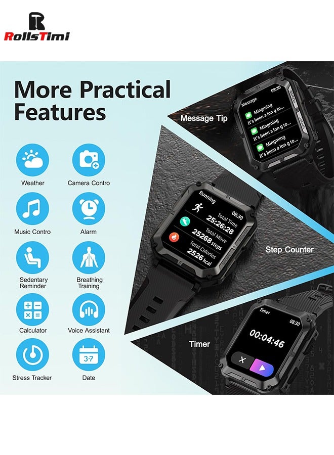 RollsTimi  Smart Watches for Men (Answer/Dial Calls), 1.83" HD Outdoor Tactical Rugged Smartwatch, Fitness Tracker Watch with Heart Rate Sleep Monitor for iOS Android Phone - Image 5