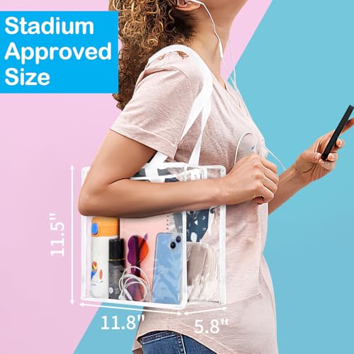 Hoiny Clear Bag for Stadium Events Approved 12x6x12 Large Transparent Tote Bag with Zipper for Gym Concert Sports Festivals White - Image 3