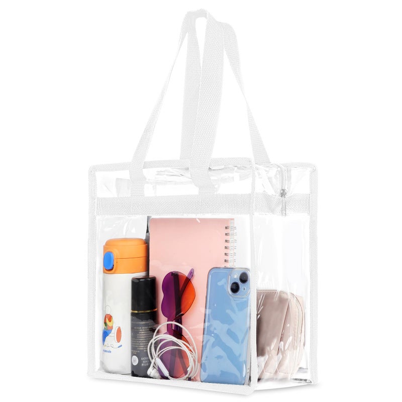 Hoiny Clear Bag for Stadium Events Approved 12x6x12 Large Transparent Tote Bag with Zipper for Gym Concert Sports Festivals White - Image 2