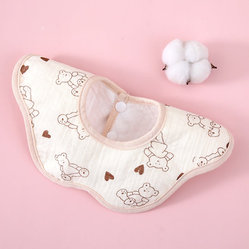 Korean style wrinkle cloth small square towel cotton gauze baby hand towel childrens small handkerchief baby triangle towel with buckle bib Waterproof love bear Waterproof love bear 