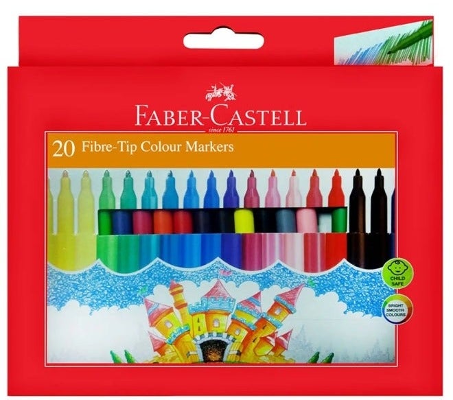 FABER-CASTELL 20 Fibre Tip Colour Markers - Image 1