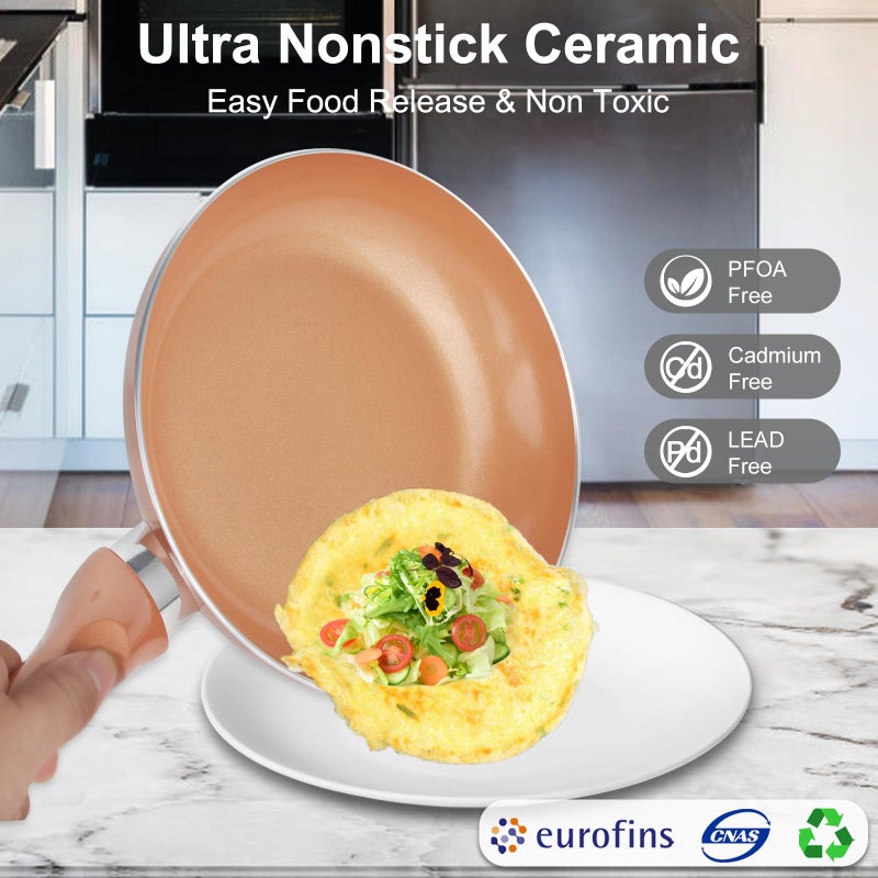 M MELENTA Pots and Pans Set Ultra Nonstick, Pre-Installed 11pcs Cookware Set Copper with Ceramic Coating, Stay cool handle & Nylon Kitchen Utensils, Gas/Induction Compatible, 100% PFOA Free - Image 3
