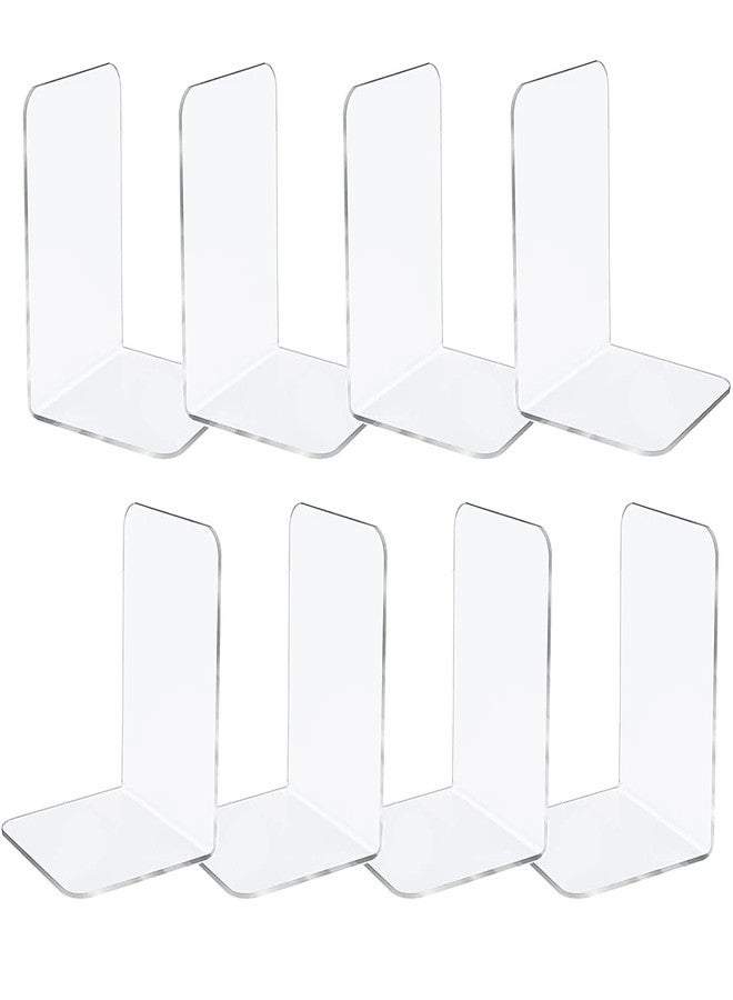 KAKAMINA 8 Pcs Book Ends Clear Bookends Acrylic for Shelves, Heavy Duty Plastic for Home Office - Image 1