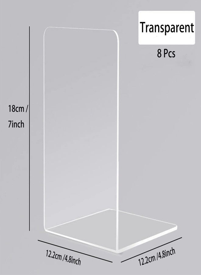 KAKAMINA 8 Pcs Book Ends Clear Bookends Acrylic for Shelves, Heavy Duty Plastic for Home Office - Image 2