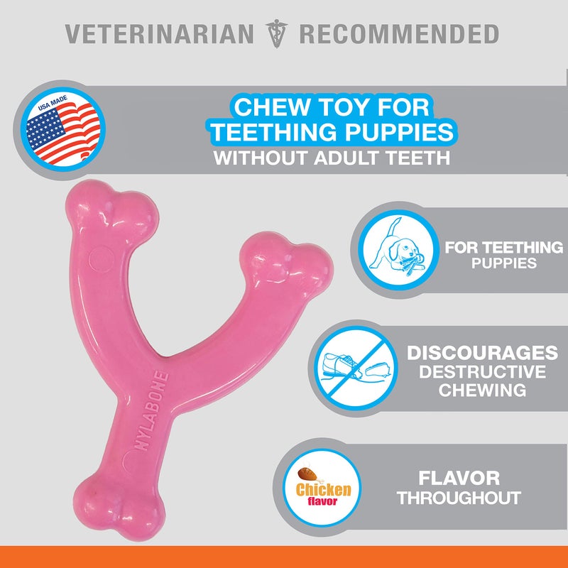 Nylabone Wishbone Puppy Chew Toy, Toys for Teething Puppies, Pink, Chicken Flavor, X-Small - Up to 15 lbs, 1 Count - Image 3