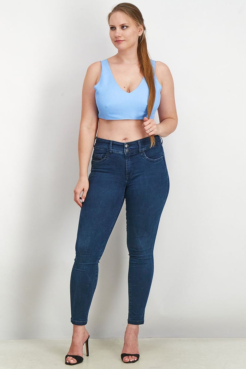 Asos Design Women V-Neck Sleeveless Shrunken Crop Top, Blue - Image 3