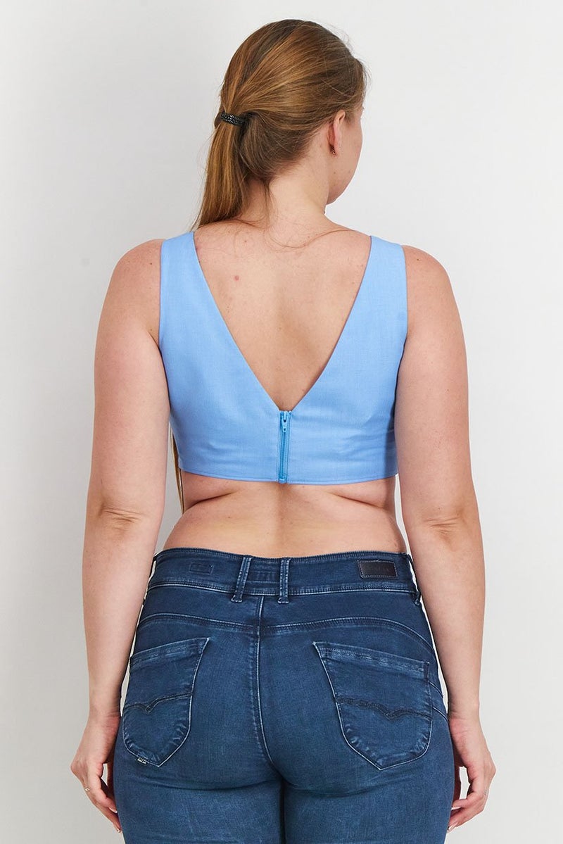 Asos Design Women V-Neck Sleeveless Shrunken Crop Top, Blue - Image 4