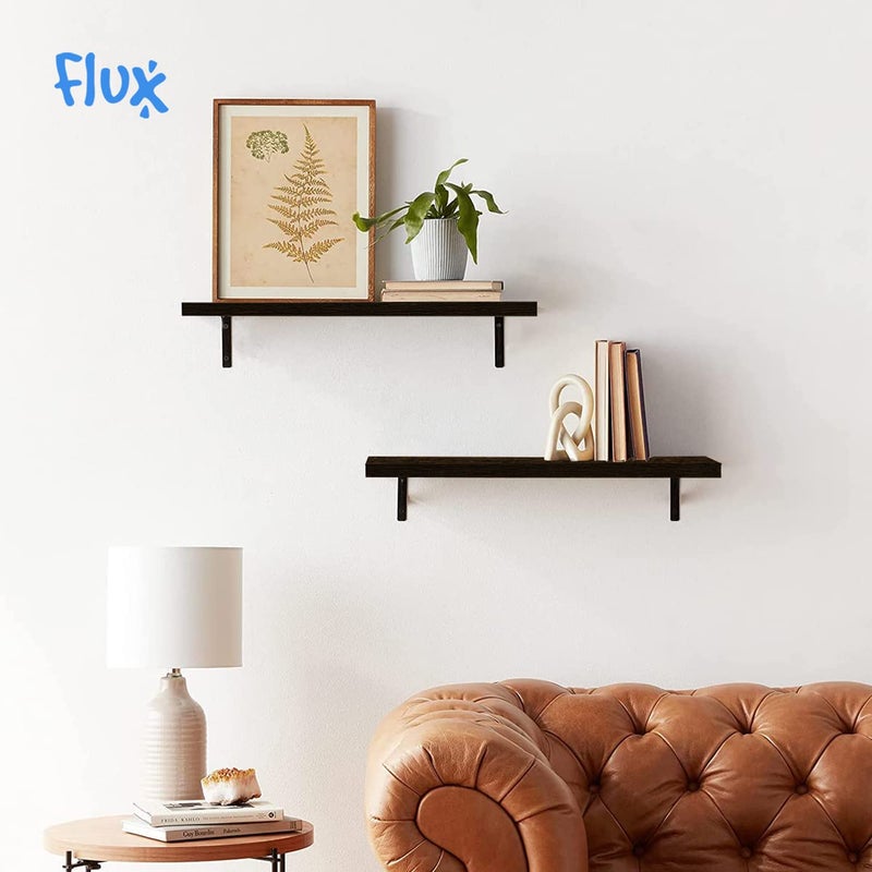 Flux رفوف حائط عائمة من فلوكس لغرفة المعيشة، رفوف حائط، رفوف كتب للحائط، غرفة المطبخ، الحمام، غرفة النوم، وديكور المنزل 1 أسود، عبوة من 3 خشب مضغوط - Image 4