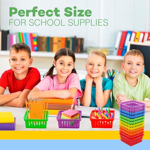 4E's Novelty 4Es Novelty 12 Pack Small Classroom Storage Baskets Square 45 Sturdy Plastic Colorful Crayon Pencil Container Organizer Bins for Desk for Classrooms Supplies Office Toy Storage - Image 3