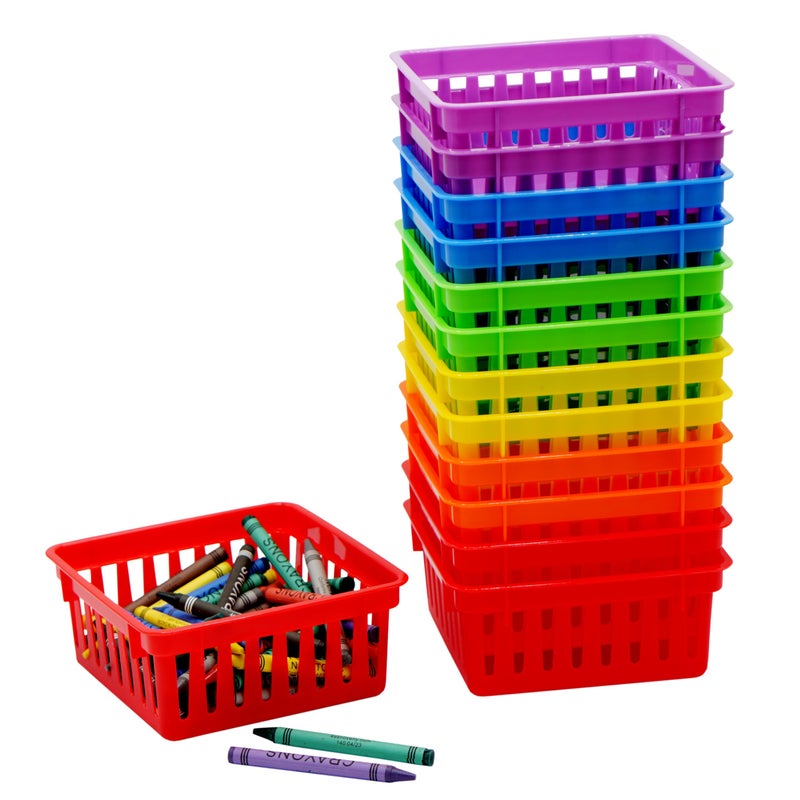 4E's Novelty 4Es Novelty 12 Pack Small Classroom Storage Baskets Square 45 Sturdy Plastic Colorful Crayon Pencil Container Organizer Bins for Desk for Classrooms Supplies Office Toy Storage - Image 2
