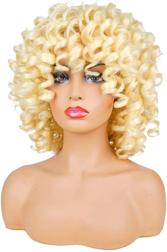 AIDUSA Short Bob Curly Wigs for Black Women Afro Synthetic Curly Hair Wig with Bangs, Blonde, 22 inches, 150% Density, WIG - Image 3