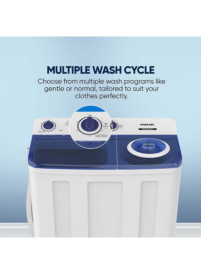NIKAI Twin Tub Semi-Automatic Washing Machine , 4.5 kg Spin Capacity , Twin Tub Washing Machine Semi Automatic Silent Operation Rust Proof Body 5 kg 220 W NWM700SPN24/25 White - Image 5