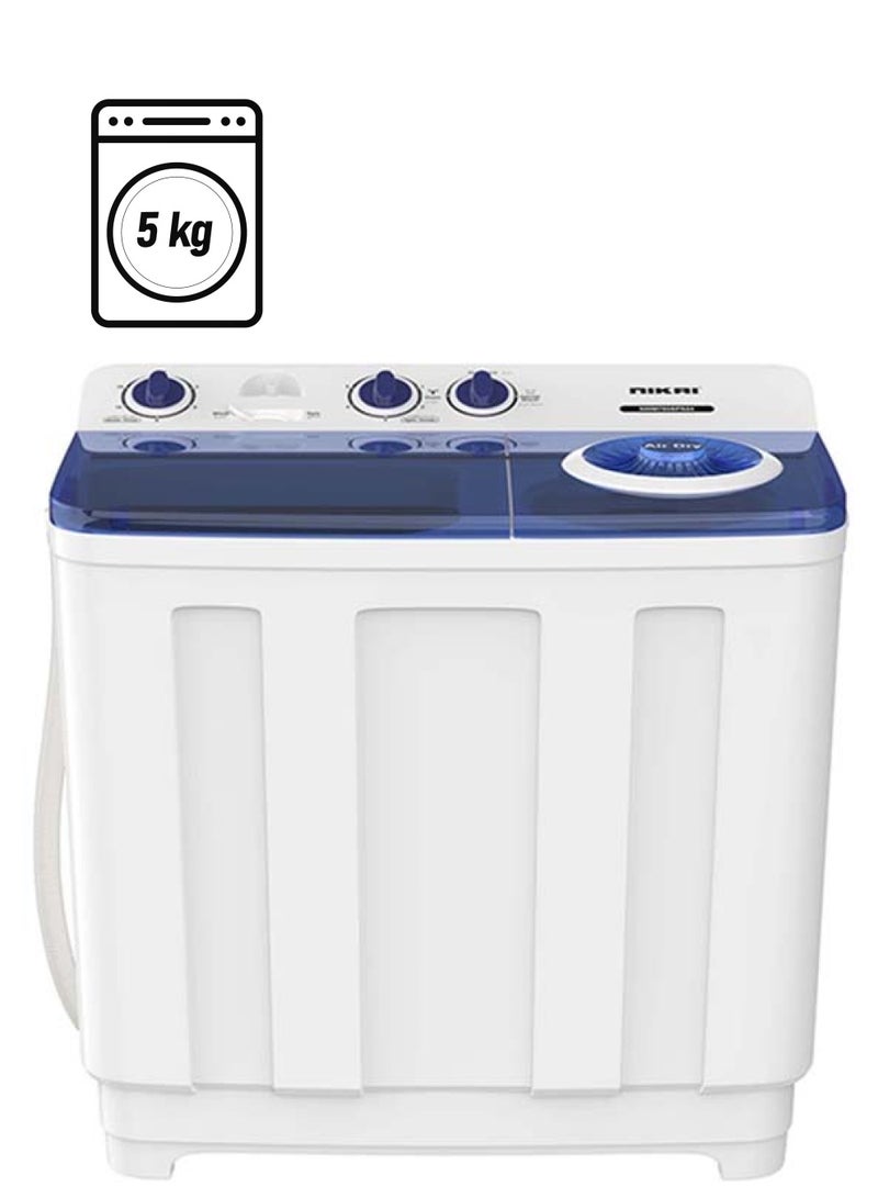 NIKAI Twin Tub Semi-Automatic Washing Machine , 4.5 kg Spin Capacity , Twin Tub Washing Machine Semi Automatic Silent Operation Rust Proof Body 5 kg 220 W NWM700SPN24/25 White - Image 1