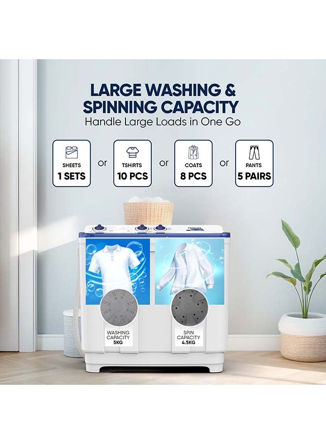 NIKAI Twin Tub Semi-Automatic Washing Machine , 4.5 kg Spin Capacity , Twin Tub Washing Machine Semi Automatic Silent Operation Rust Proof Body 5 kg 220 W NWM700SPN24/25 White - Image 3