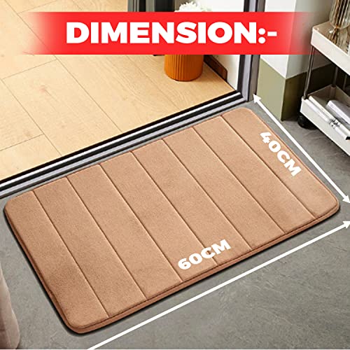 Wearslim® Premium Foam Bathroom Door Mat, Non-Slip Ultra Soft and Comfortable Super Water Absorption, Coral Velvet Floor Mat - Light Brown - Image 4