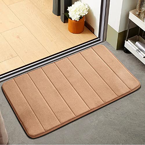 Wearslim® Premium Foam Bathroom Door Mat, Non-Slip Ultra Soft and Comfortable Super Water Absorption, Coral Velvet Floor Mat - Light Brown - Image 1