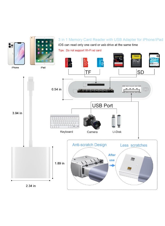 قارئ بطاقات SD لأجهزة iPhone، قارئ بطاقات الذاكرة مع محول كاميرا USB - Image 4