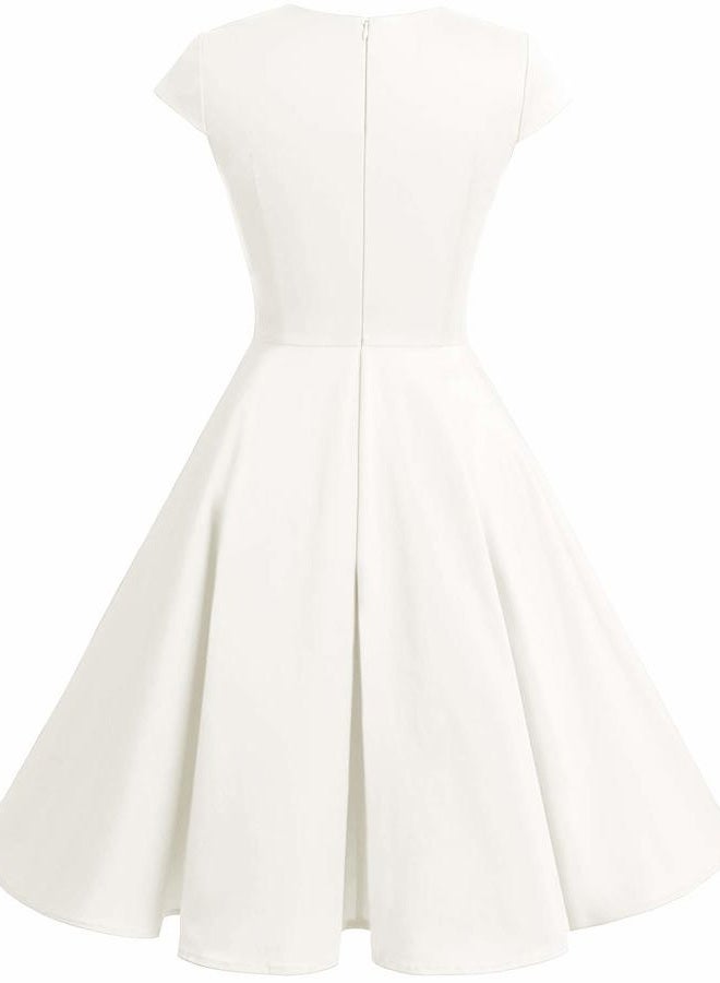 Bbonlinedress Women's Retro Vintage Cocktail Party Wedding Prom 1950s Summer Formal Swing Pin Up Dress Off White L - Image 5
