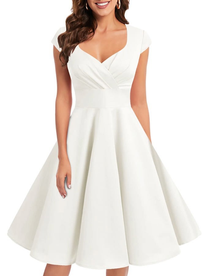 Bbonlinedress Women's Retro Vintage Cocktail Party Wedding Prom 1950s Summer Formal Swing Pin Up Dress Off White L - Image 1