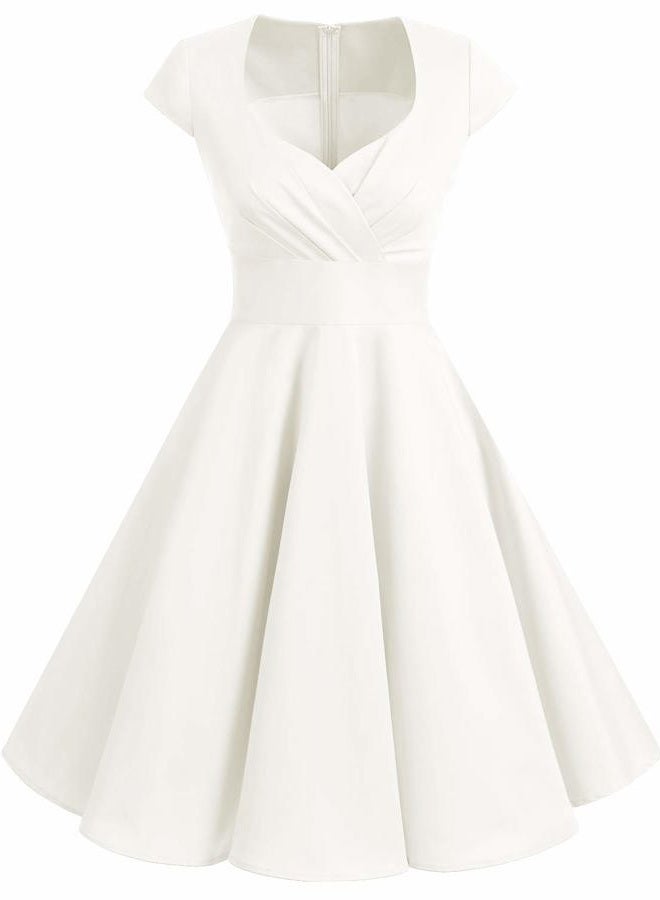 Bbonlinedress Women's Retro Vintage Cocktail Party Wedding Prom 1950s Summer Formal Swing Pin Up Dress Off White L - Image 4