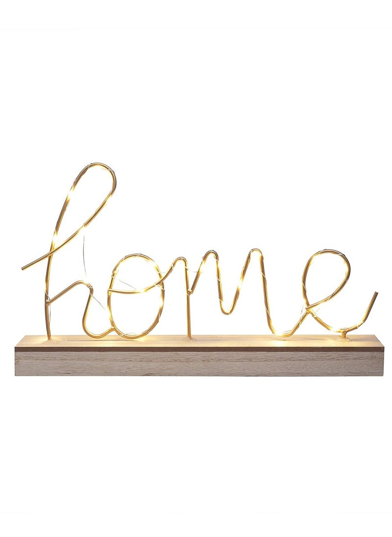 Generic “Home” Word LED Sign Decorative Lamp for Tabletop, Mantel or Shelf Display; Wood Base & Gold Light Up Letters; Modern Farmhouse Living Room, Bedroom, Table Decoration; Battery Operated LED Room Decor  - Image 1