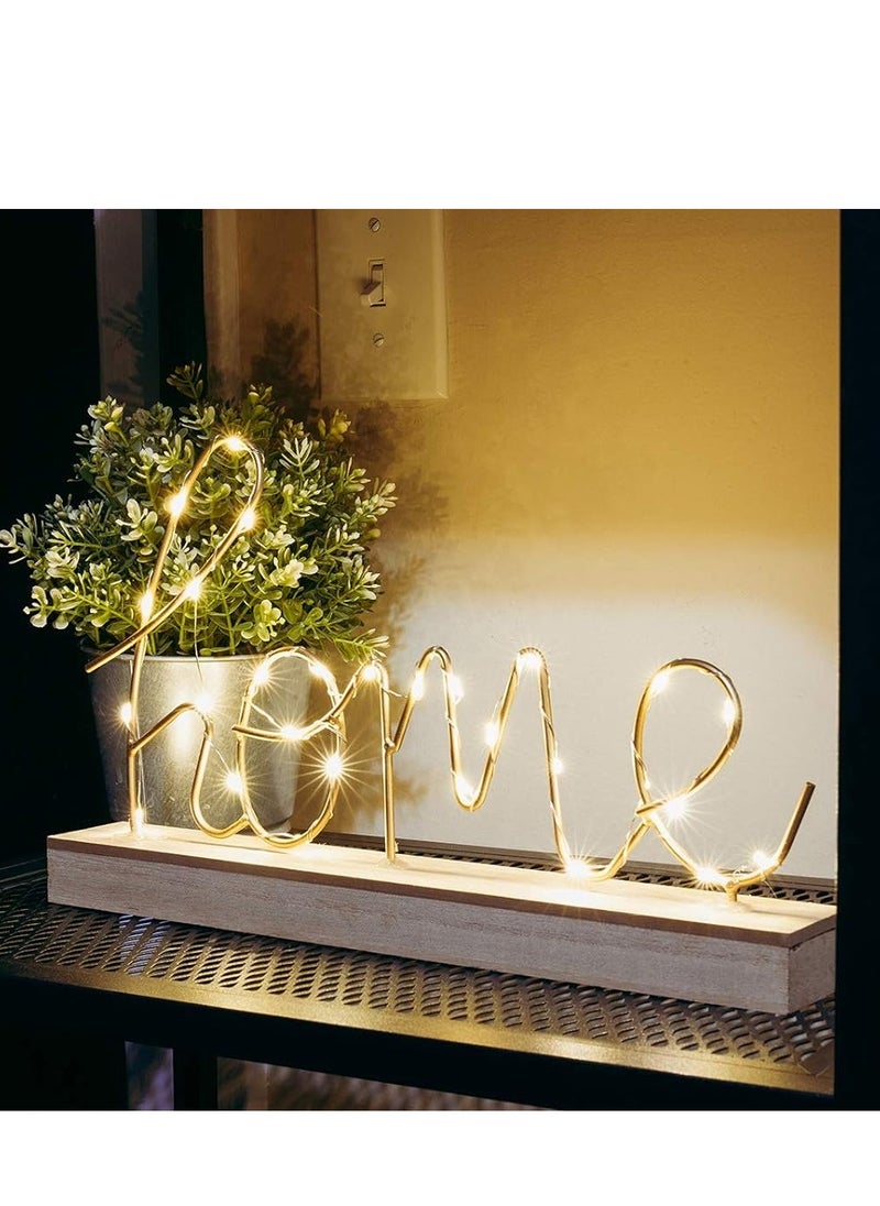 Generic “Home” Word LED Sign Decorative Lamp for Tabletop, Mantel or Shelf Display; Wood Base & Gold Light Up Letters; Modern Farmhouse Living Room, Bedroom, Table Decoration; Battery Operated LED Room Decor  - Image 2
