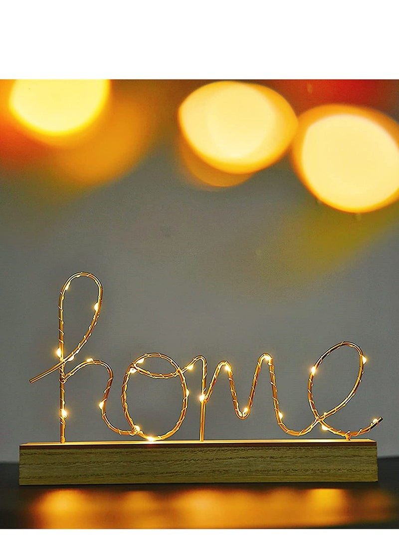 Generic “Home” Word LED Sign Decorative Lamp for Tabletop, Mantel or Shelf Display; Wood Base & Gold Light Up Letters; Modern Farmhouse Living Room, Bedroom, Table Decoration; Battery Operated LED Room Decor  - Image 4