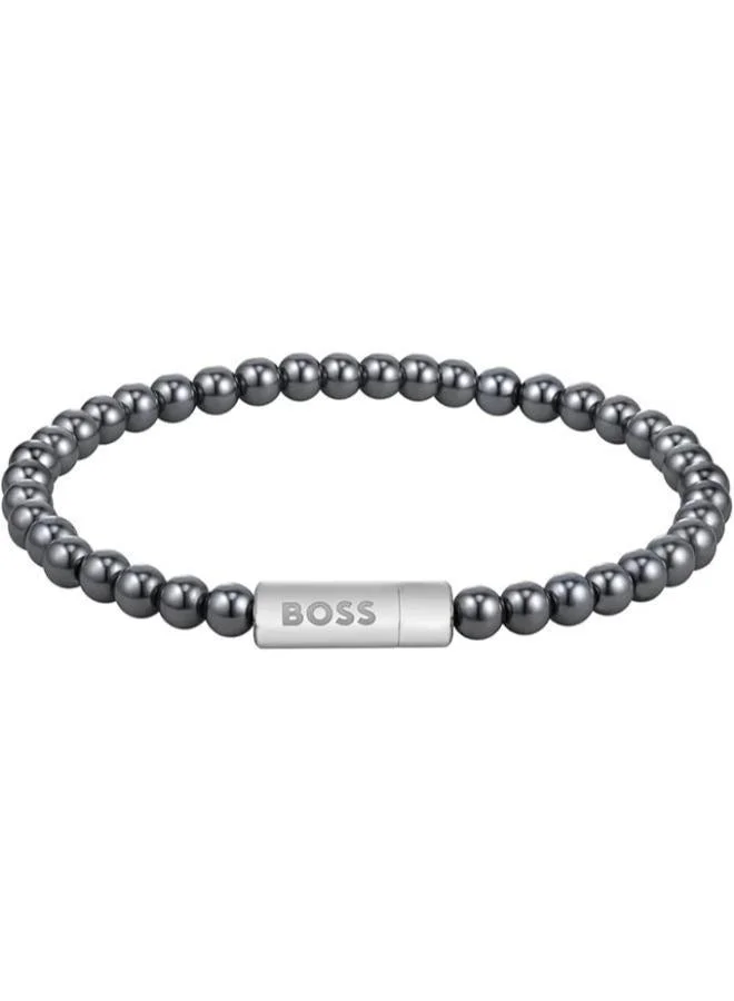 BOSS Sphere Beads Collection Beaded Bracelet For Men In Stainless Steel With Grey Hematite - 1580790M