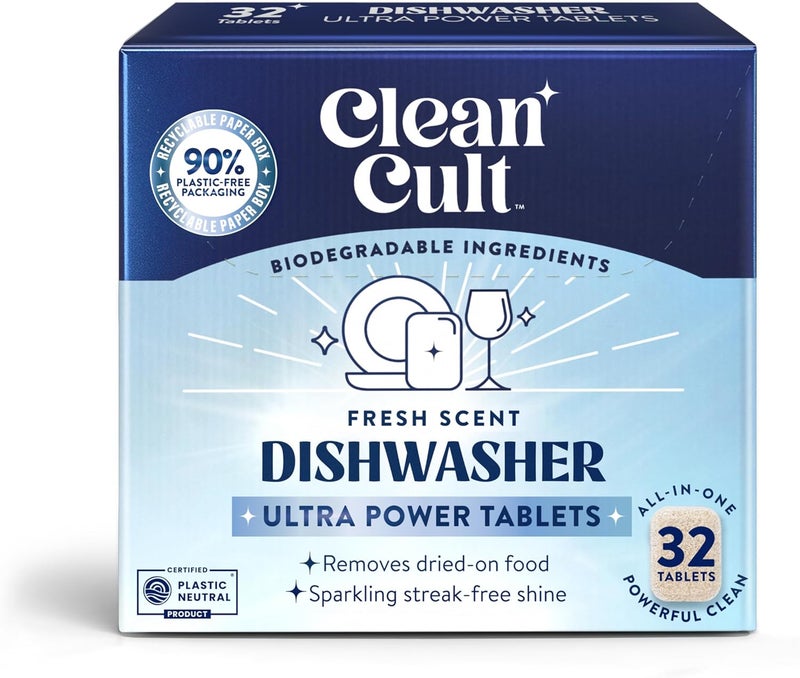 Cleancult Dishwasher Pods, Lemon Verbena, 32 Pods - 100% Dissolvable Dishwashing Tablets - Made From Coconut Surfactants - Wrapped in Dissolvable Film - Leaves Dishes Clean & Spotless - Image 1