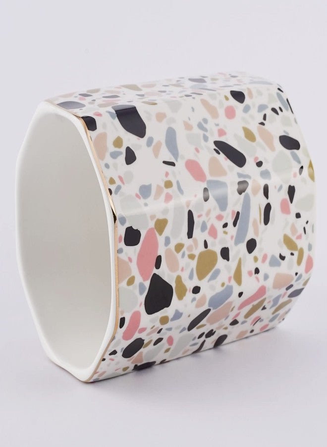 LEAZUL Pen Holder, Makeup Brush Holder Ceramic Shiny Gold Terrazzo Marble Stone Pattern Pencil Cup for Girls Kids Women Durable Stand Desk Organizer Storage Gift for Office, Classroom, Home Pink - Image 4
