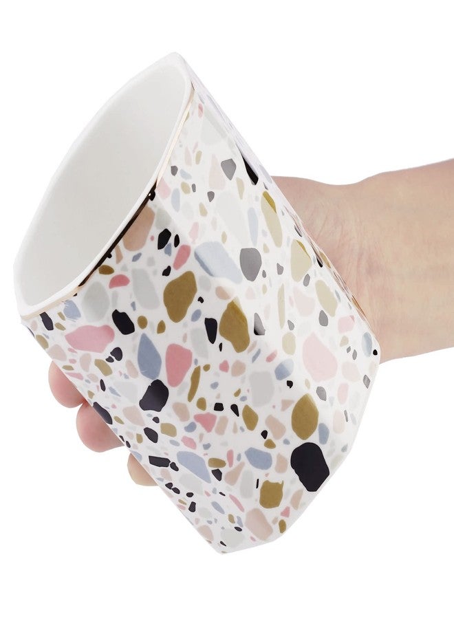 LEAZUL Pen Holder, Makeup Brush Holder Ceramic Shiny Gold Terrazzo Marble Stone Pattern Pencil Cup for Girls Kids Women Durable Stand Desk Organizer Storage Gift for Office, Classroom, Home Pink - Image 2