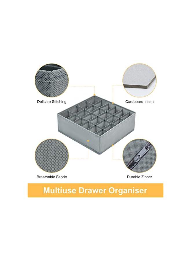 Green Tiger 2 Pack Drawer Organisers 16 Cells or 24 Cells Sock Organiser Foldable Underwear Drawer Organiser Fabric Drawer Divider Wardrobe Storage Boxes for Socks, Belts, Ties - Image 3