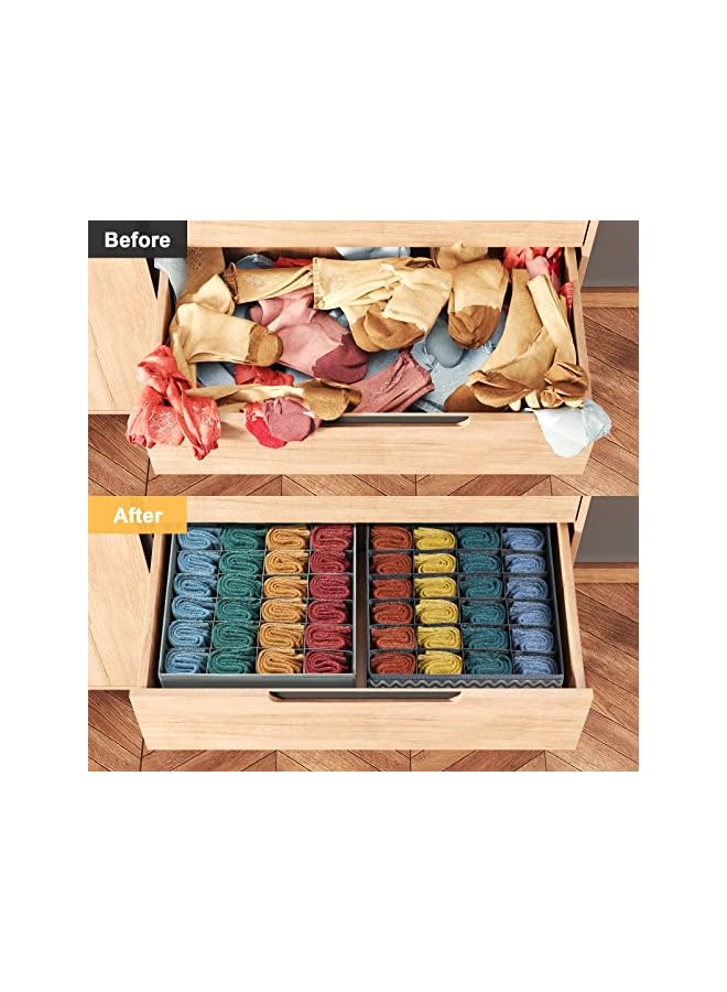 Green Tiger 2 Pack Drawer Organisers 16 Cells or 24 Cells Sock Organiser Foldable Underwear Drawer Organiser Fabric Drawer Divider Wardrobe Storage Boxes for Socks, Belts, Ties - Image 4