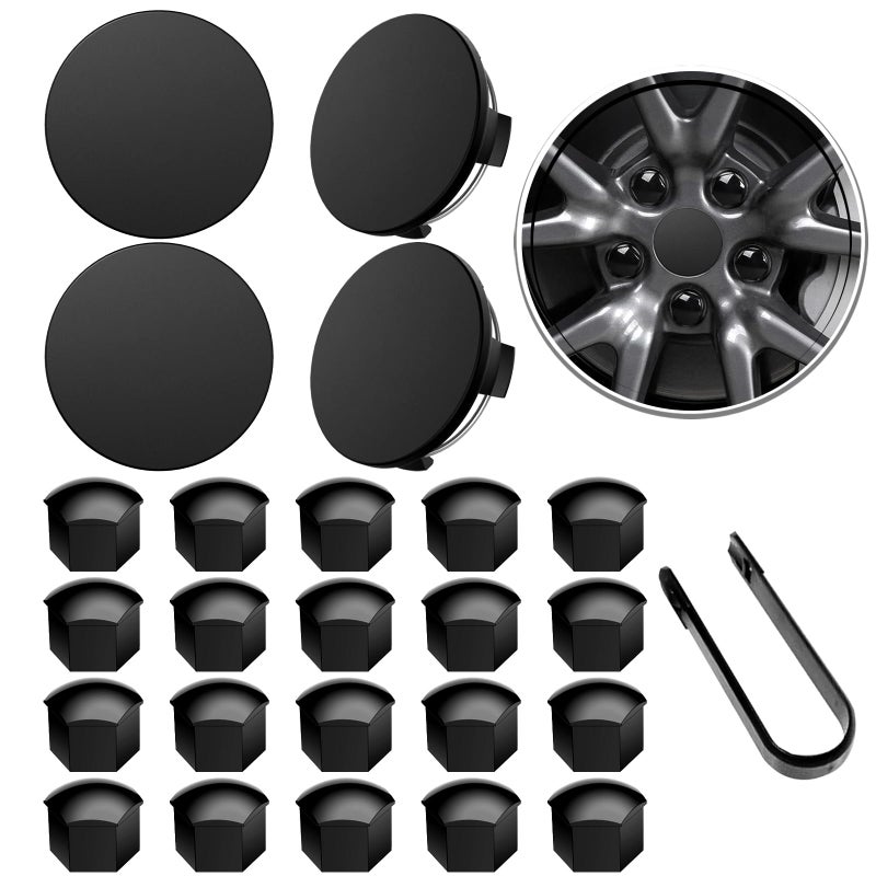 H3JANG Wheel Center Caps for Tesla Model Y Model 3 19 Inch Model S 20 Inch Wheel Hub Caps Center Cover with 4 Hub Center Cap 20 Lug Nut Cover 1 Pack Wrench No Logo Matte Black - Image 3