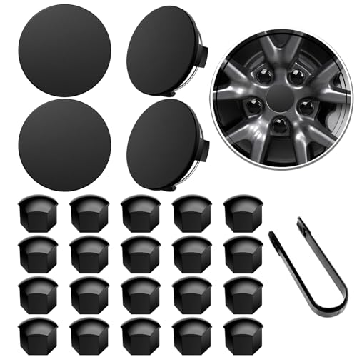 H3JANG Wheel Center Caps for Tesla Model Y Model 3 19 Inch Model S 20 Inch Wheel Hub Caps Center Cover with 4 Hub Center Cap 20 Lug Nut Cover 1 Pack Wrench No Logo Matte Black - Image 1