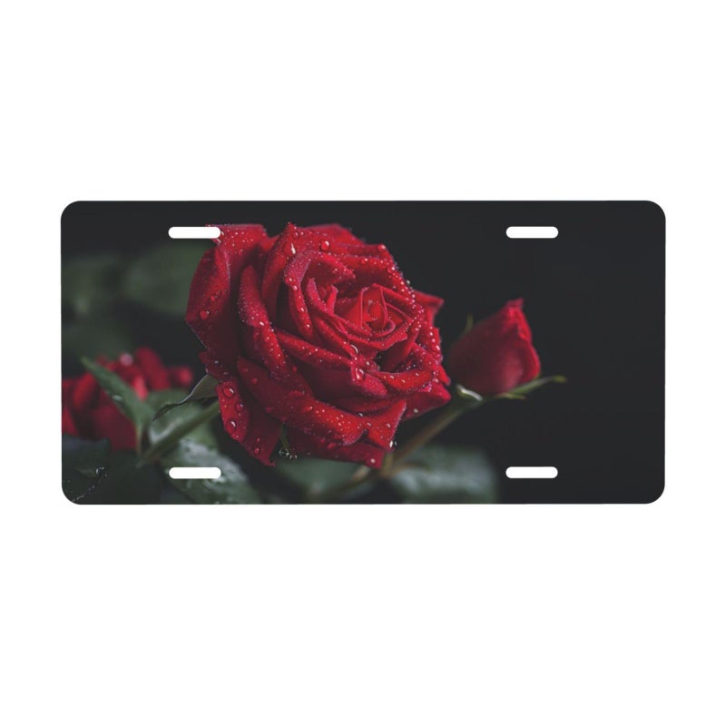 cfpolar Vivid Fresh Red Roses License Plate Decorative Car Front License Plate Aluminum Novelty License Plates Vanity Tag Metal Car Plate for Women Men 6 X 12 Inch - Image 3