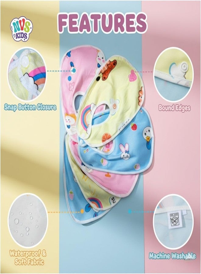NVS KIDS Waterproof Baby Bibs | Spill-Resistant Apron Feeding Bibs for 6–12 Months, Soft & Absorbent Fast-Dry Cotton, Durable, Lightweight, Washable & Reusable Meal Time Bibs | Set of 6 (Multicolor) - Image 4