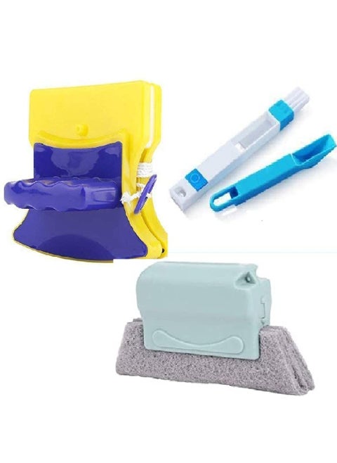 Big cart AllinOne Magnetic Window Cleaning Kit Triple Combo with DoubleSided Window Cleaner With 2 Extra Pads Groove Frame Brush Dust BrushWith Mini Dustpan