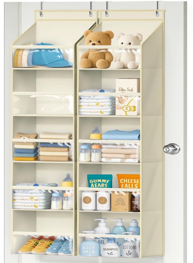 AOODA 2 Pack Over the Door Organizer, Large Capacity Closet Door Hanging Organizer, Clear Deep Pockets Baby Organizer Storage for Nursery, Bathroom, Bedroom, Pantry, Diapers (Light Beige) - Image 1